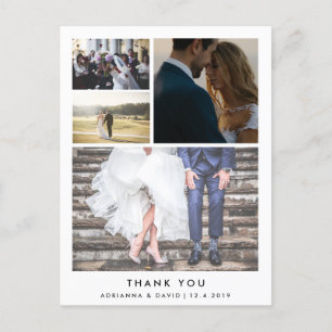 Minimalist Thank You   Four Couple Photo Wedding Postcard