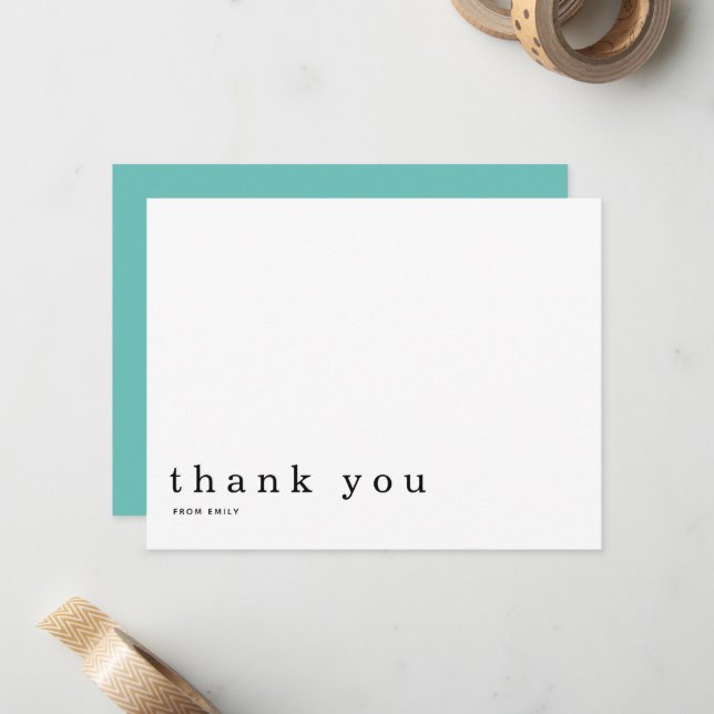Minimalist Thank You Name Simple Teal Card (Front/Back In Situ)