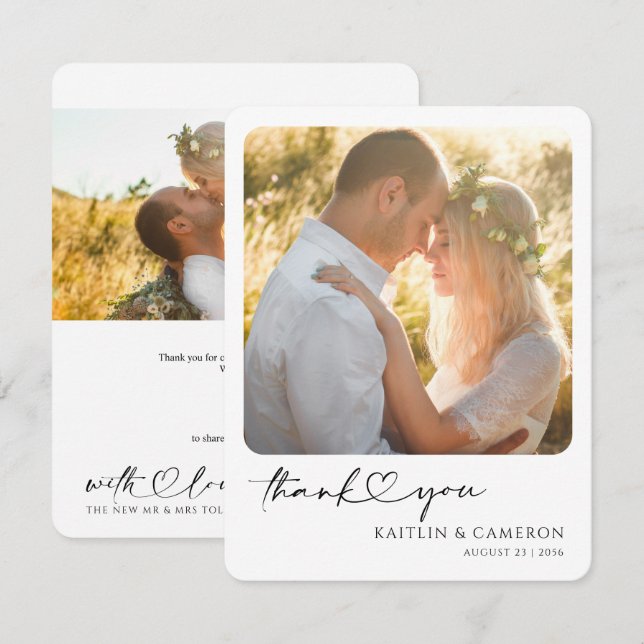 Minimalist Thank You Photo Card with Heart Wedding (Front/Back)