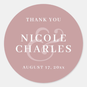 Minimalist Thank You Pink Wedding Favour Classic Round Sticker