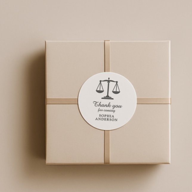 Minimalist Thank You Scales of Justice Law Grad Classic Round Sticker (Creator Uploaded)