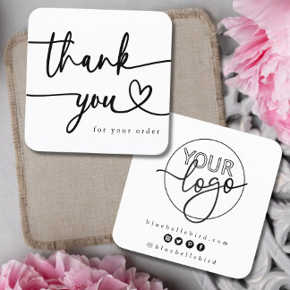 Minimalist Thank You Script Custom logo Heart Square Business Card