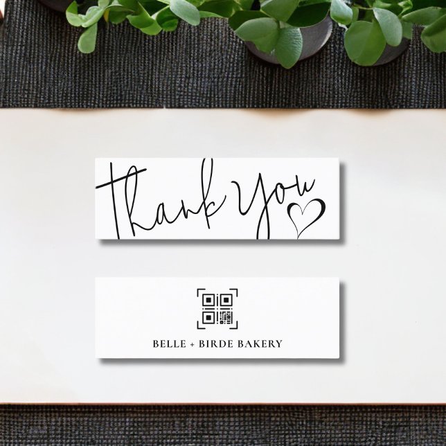 Minimalist Thank You Script Heart | QR CODE  Mini Business Card (Creator Uploaded)