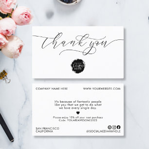 Minimalist Thank You Script Heart Small Branding  Business Card