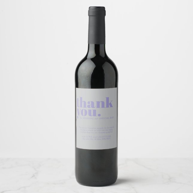 Minimalist Thank You simple elegant Lavender Silve Wine Label (Front)
