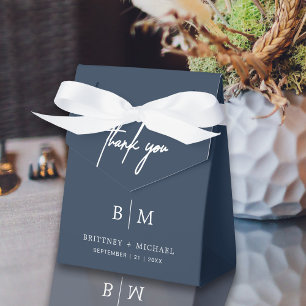 Minimalist Thank You Wedding Dusty Navy Blue Favour Box