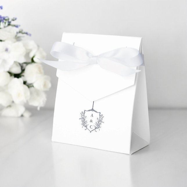 Minimalist Thank You Wedding Navy Blue  text Favou Favour Box (wedding thank you favor box , with with navy , modern crested monogram , )