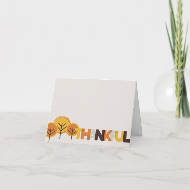 Minimalist Thankful Duo Tone Geometric Trees Thank You Card (Front)