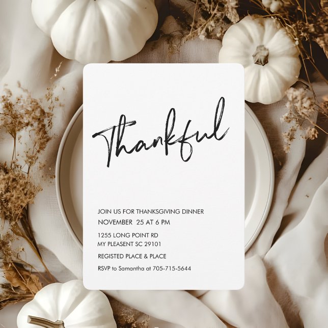 Minimalist Thankful Thanksgiving Dinner Invitation (Creator Uploaded)