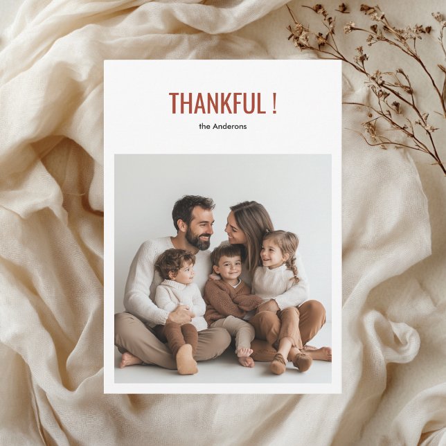 Minimalist Thankful Thanksgiving Family Photo  Invitation (Creator Uploaded)