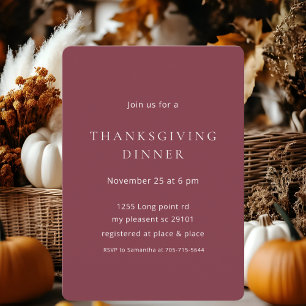Minimalist Thanksgiving Dinner Modern Invitation