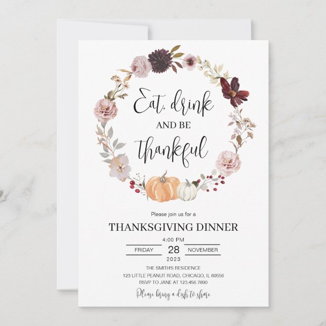  Minimalist Thanksgiving Invitation (Front)