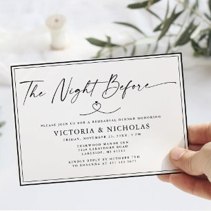 Minimalist "The Night Before" Black and White Rehe Invitation