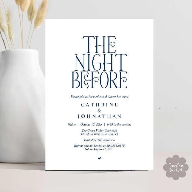 Minimalist "The Night Before" Rehearsal Dinner Invitation (Minimalist "The Night Before" Rehearsal Dinner Invitation Card in Navy Blue)