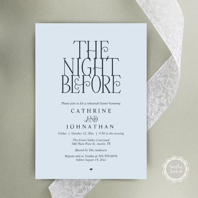 Minimalist "The Night Before" Rehearsal Dinner Invitation (Modern Minimalist "The Night Before" Garden Rehearsal Dinner Invitation Card in Misty Blue)