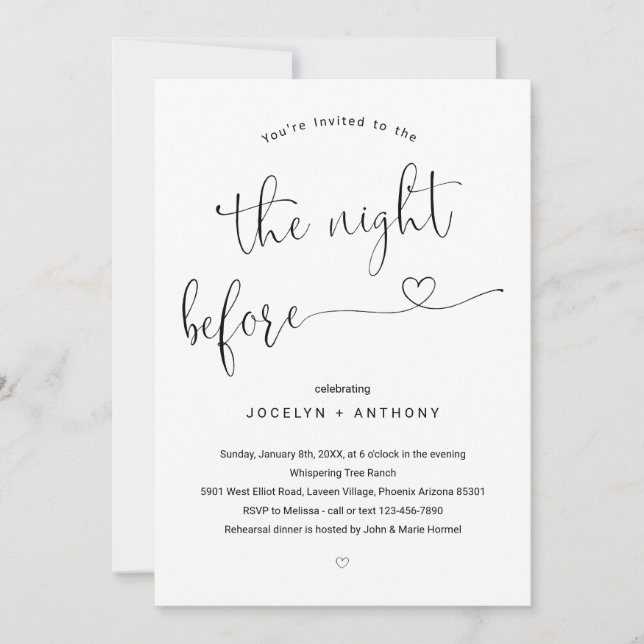 Minimalist The Night Before Rehearsal Dinner Invitation (Front)