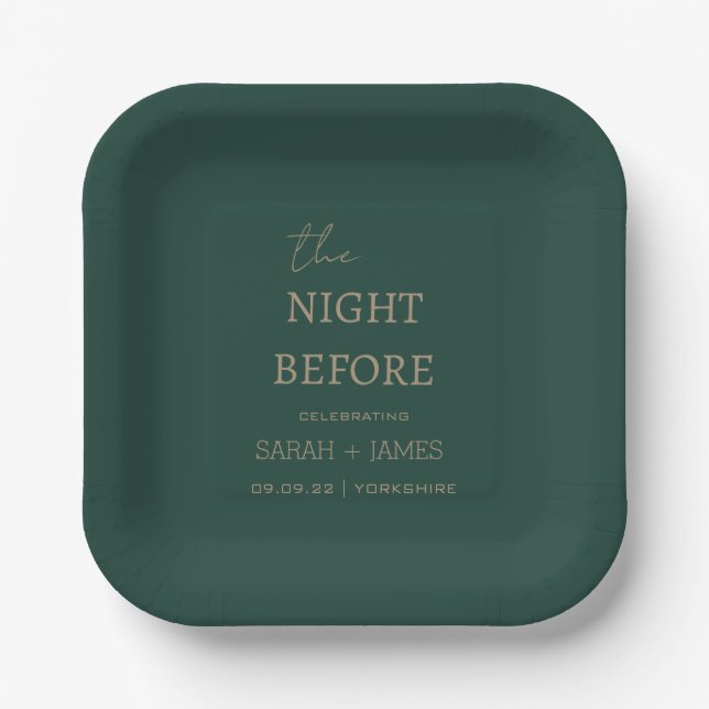 Minimalist The Night Before Wedding Emerald Green Paper Plate (Front)