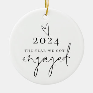 Minimalist The Year We Got Engaged Heart Names Ceramic Tree Decoration