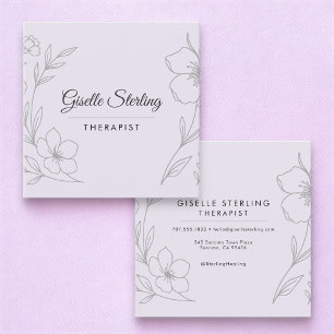 Minimalist Therapist Botanical Lilac Purple Square Business Card