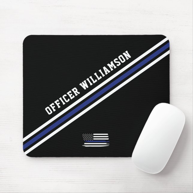 Minimalist Thin Blue Line Police Officer Custom Mouse Mat (With Mouse)