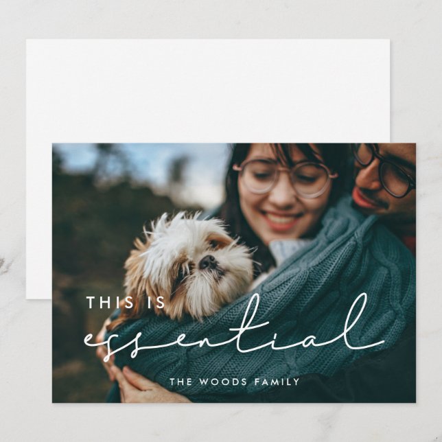 Minimalist This is essential 2026 Photo Holiday Card (Front/Back)