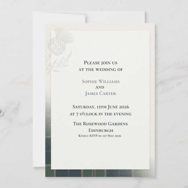Minimalist Thistle Sprig Wedding Invitation | Mode (Front)