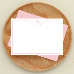 Minimalist Three Monogram One Border   Blush Pink Card