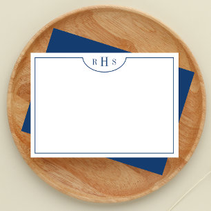 Minimalist Three Monogram One Border Navy Blue Card