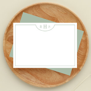 Minimalist Three Monogram One Border Sage Green Card