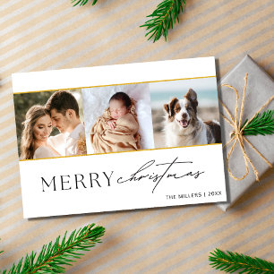 Minimalist Three Photo Family Christmas Holiday Card