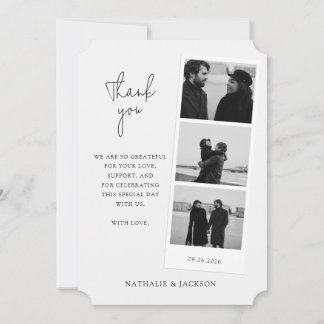 Minimalist Three Photo Strip Couple Wedding Thank You Card