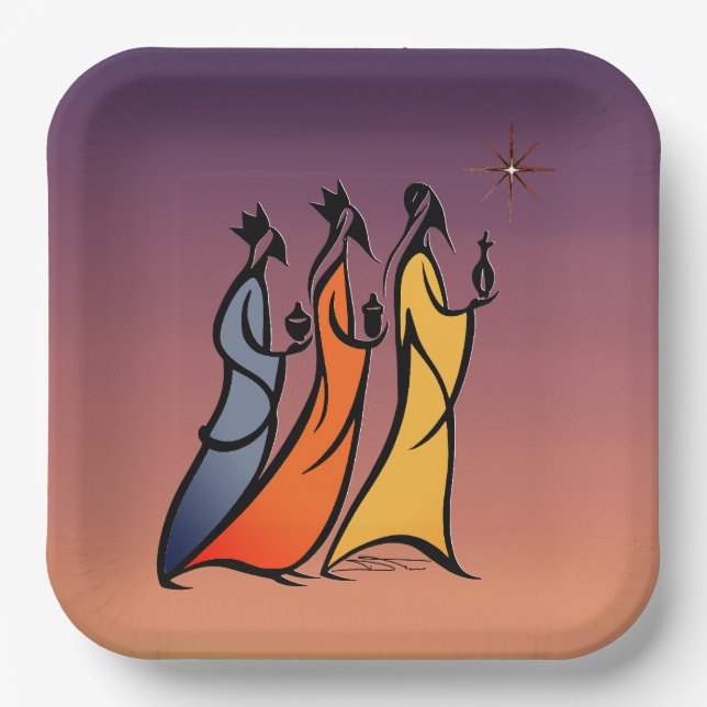 Minimalist Three Wise Men Paper Plate (Front)