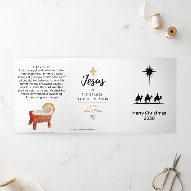 Minimalist Three Wise Men Star Church Christmas Tri-Fold Holiday Card (Outside)