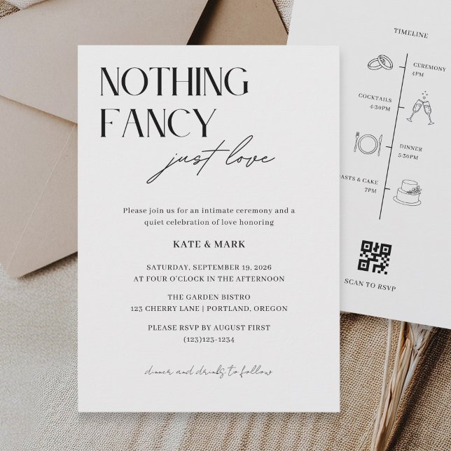 Minimalist Timeline QR code RSVP Micro Wedding Invitation (Creator Uploaded)