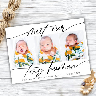 Minimalist Tiny Human Newborn Baby 3 Photo Collage Card