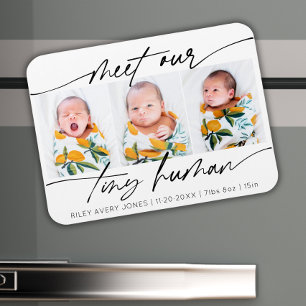 Minimalist Tiny Human Newborn Baby 3 Photo Collage Magnet