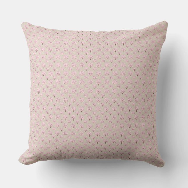 Minimalist Tiny Pink Floral Pattern Throw Pillow (Front)