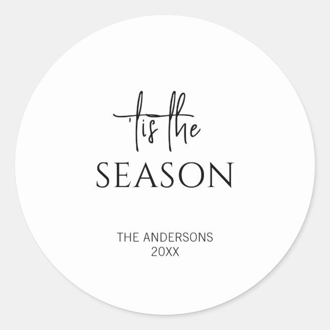 Minimalist Tis The Season Christmas Holiday Classic Round Sticker (Front)