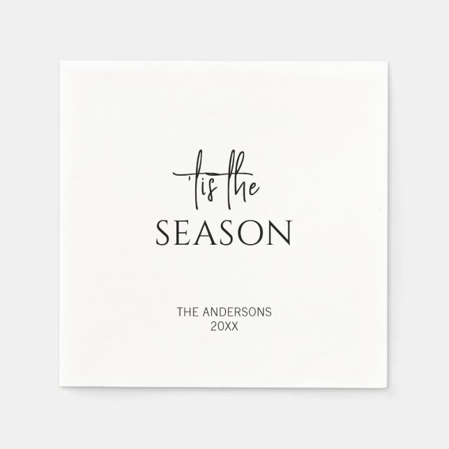 Minimalist Tis The Season Christmas Holiday Napkin (Front)