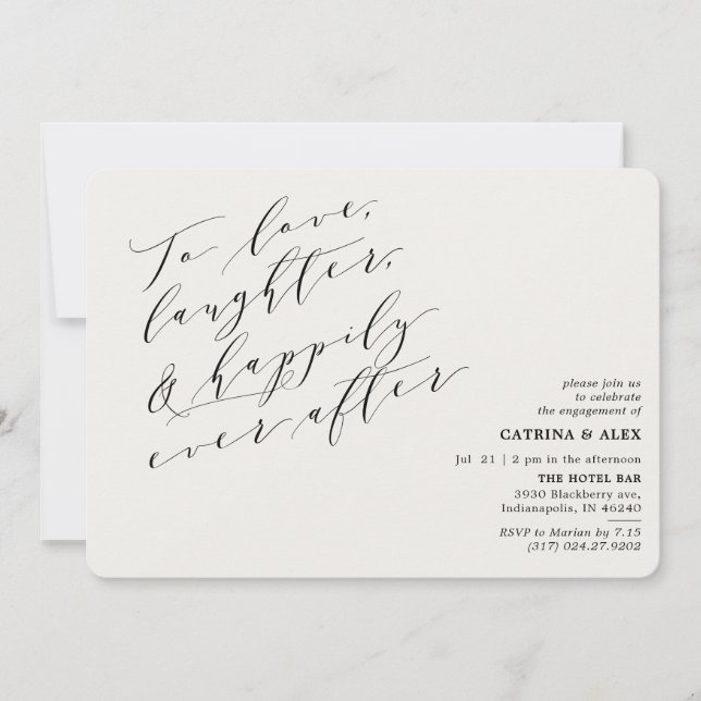 Minimalist To Love Laughter Quote Engagement Party Invitation (Front)