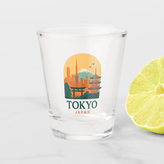 Minimalist Tokyo Japan Shot Glass – Modern Travel  (Front)