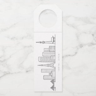 Minimalist Tokyo Skyline Illustration Bottle Tag