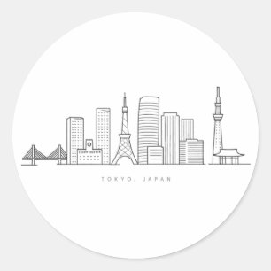 Minimalist Tokyo Skyline Illustration Classic Round Sticker
