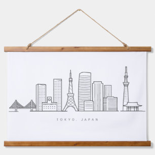 Minimalist Tokyo Skyline Illustration Hanging Tapestry