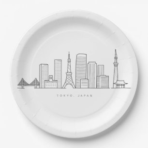 Minimalist Tokyo Skyline Illustration Paper Plate