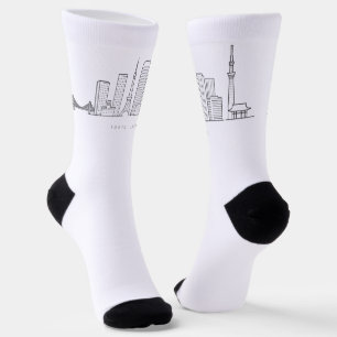 Minimalist Tokyo Skyline Illustration Socks