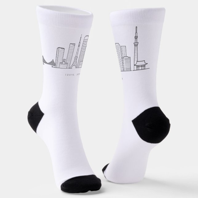 Minimalist Tokyo Skyline Illustration Socks (Angled)