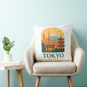 Minimalist Tokyo Travel Throw Pillow – Modern 