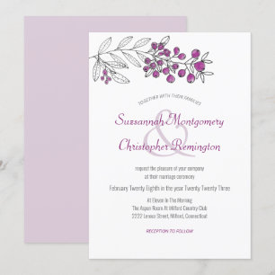Minimalist Top Border Berry Leaf Wedding Invitation