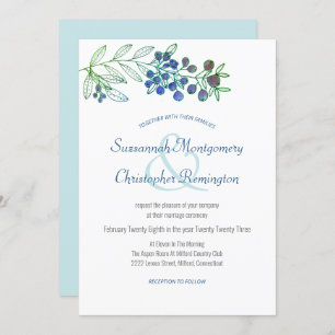 Minimalist Top Border Berry Leaf Wedding Invitation
